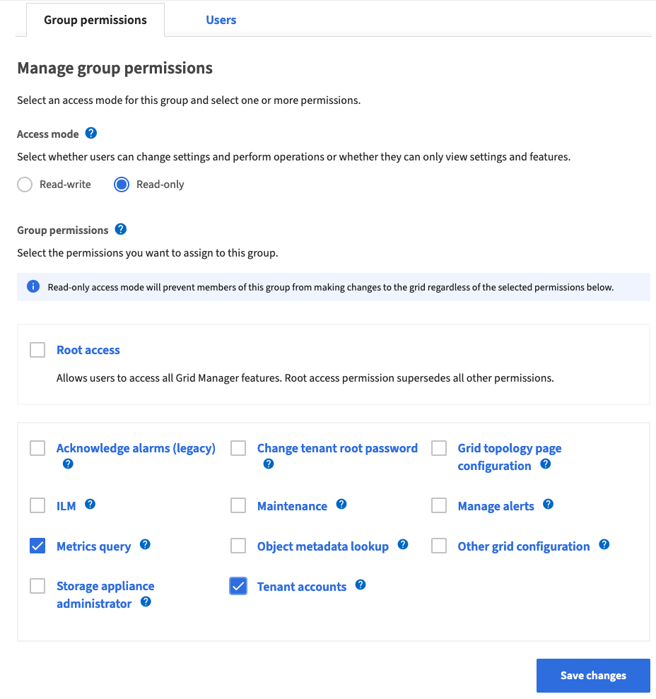 StorageGRID create group permissions