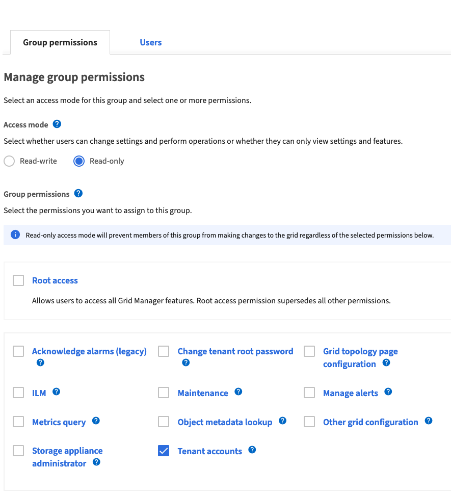 StorageGRID create group permissions